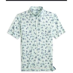 Johnnie-O Featherweight‎ Polo Shirt M Tiki Bar Heritage GC Malibu Blue Hula Golf